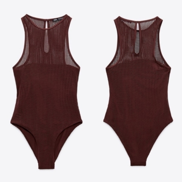 New Zara Mesh Brown One Piece Blogger/Influencer Fave Bodysuit/Swimsuit NWT Sz M - Picture 6 of 14